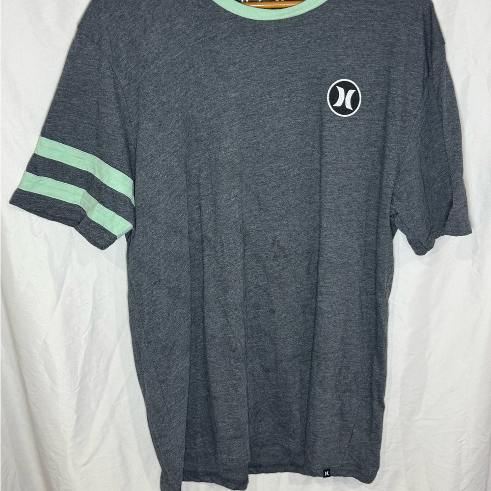 Hurley Men's Charcoal Tee with Mint Stripes